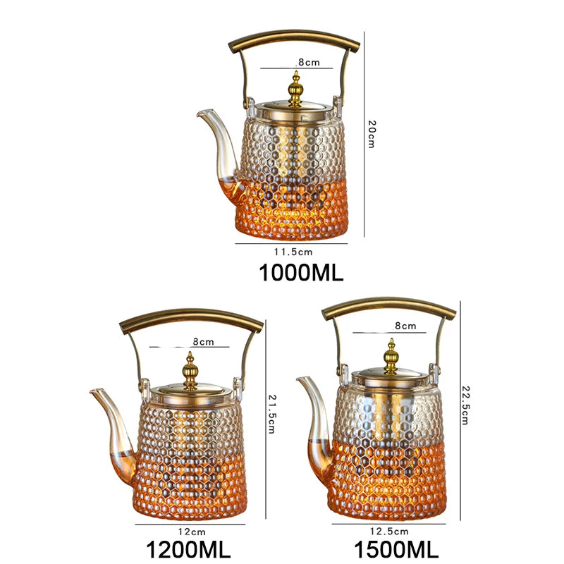 Hammer Patterned Glass Teapot with Tea Infuser Large Capacity Tea Pot Portable Heat Resistant Coffee Puer Tea Kettle Teaware