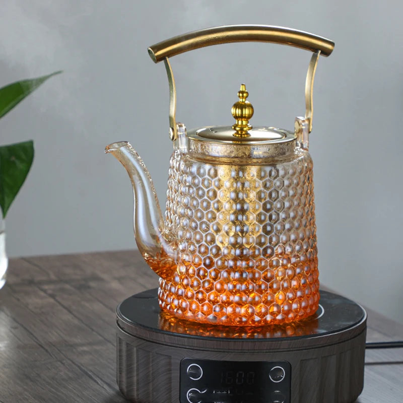 Hammer Patterned Glass Teapot with Tea Infuser Large Capacity Tea Pot Portable Heat Resistant Coffee Puer Tea Kettle Teaware