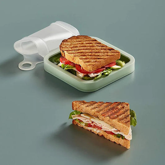 Portable Silicone Sandwich Toast Bento Box With Handle Lunch Food Container Microwavable Picnic, Work Lunch Box