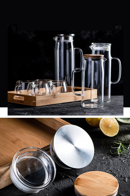 New 1000mL Thickened Glass Water Bottle with Bamboo Lid Gaopeng Glass Thickened Explosion Proof Juice Pot