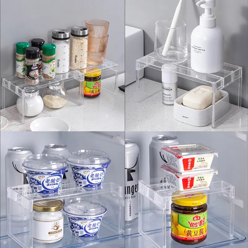 Refrigerator Organizers Storage Rack Fridge Layered Separator Shelves Transparent Desktop Stand Save Space Kitchen Accessories