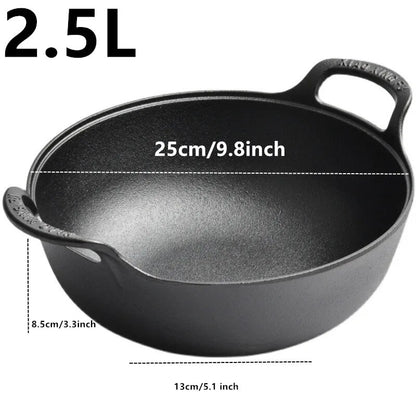 25cm Pre-seasoned Cast Iron Casserole Dish with Loop Handle 3 Qt Saucepan Heavy Soup Pot Dutch Oven Kitchen Utensil Grilling Wok