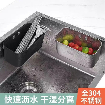 Kitchen Sink Drain Basket Stainless Steel Square Shelf Vegetable Washing Pool Household Wall Hanging Leftover Food Filter Screen