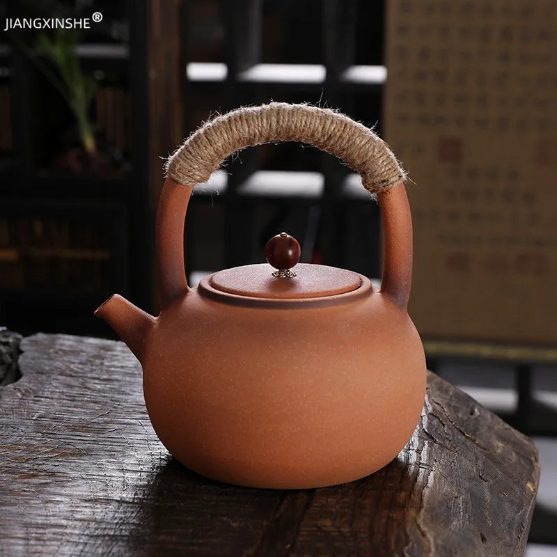 High Temperature Resistant Rough Pottery Boiled Teapot Kettle Tea Ceremony Kung Fu Teapot Retro Handmade Teapot Tea Fire Stoves