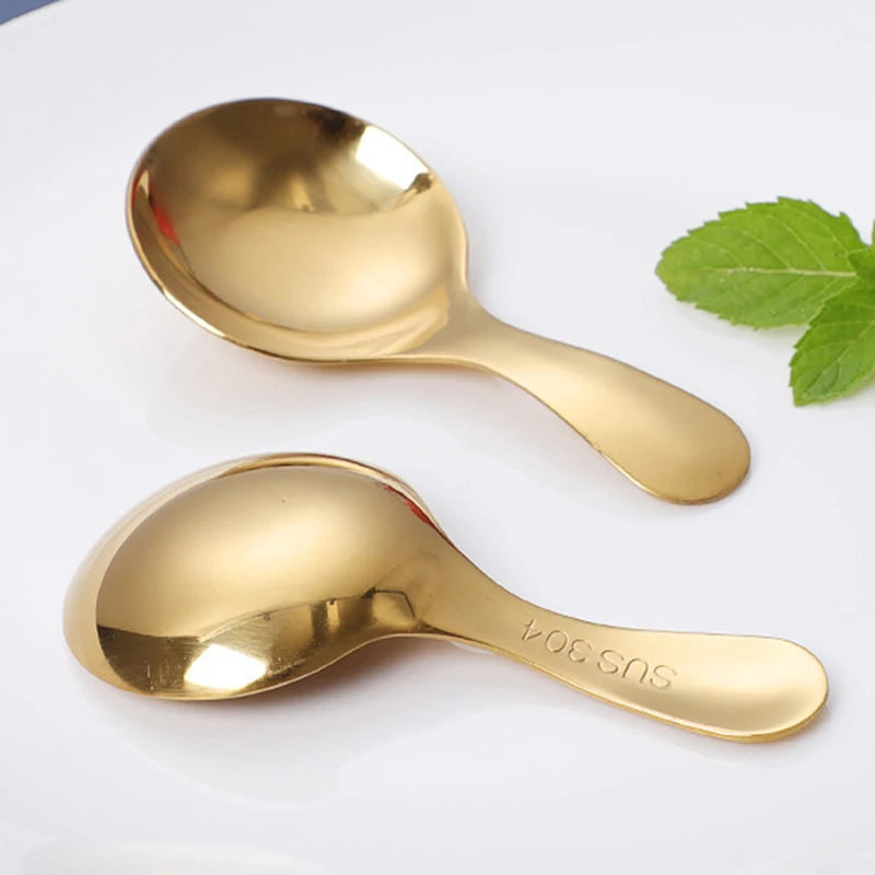 Cute Stainless Steel Spoon Short Handle Gold Ice Cream Tea Coffee Spoon Kids Spoon Kitchen Condiment Spice Scoop