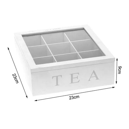 White Bamboo Tea Box With 9 Compartments Coffee Tea Bag Storage Holder Organizer For Kitchen Cabinets Home Tea Holders