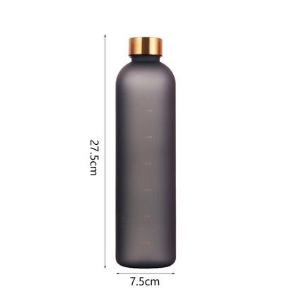 1L Water Bottle With Time Marker 32 OZ Motivational Reusable Fitness Sports Outdoors Travel Leakproof BPA Free Frosted Plastic