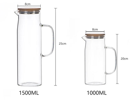 New 1000mL Thickened Glass Water Bottle with Bamboo Lid Gaopeng Glass Thickened Explosion Proof Juice Pot