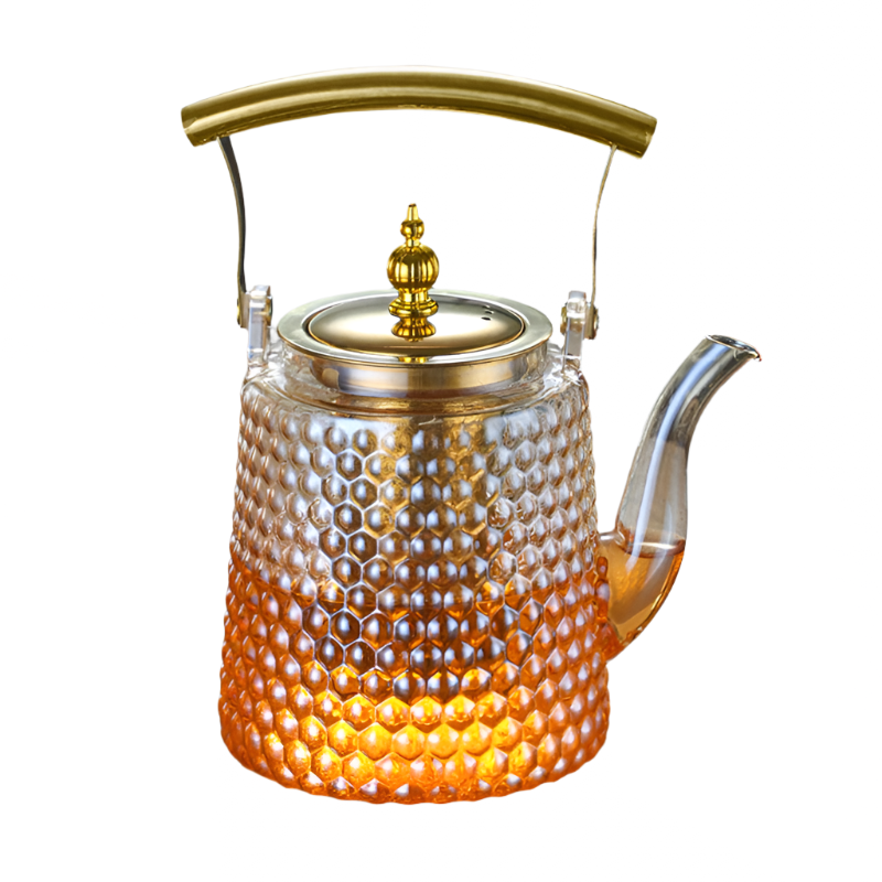 Hammer Patterned Glass Teapot with Tea Infuser Large Capacity Tea Pot Portable Heat Resistant Coffee Puer Tea Kettle Teaware