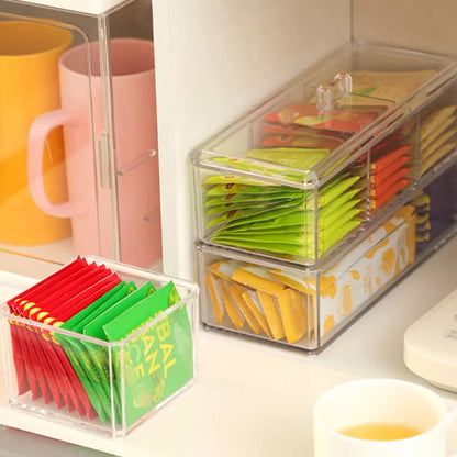 3 Cells Acrylic Storage Divider Box Tea Bag Storage Box Drawer Coffee Capsule Sorting Visible Box Acrylic Sealed Storage Tank