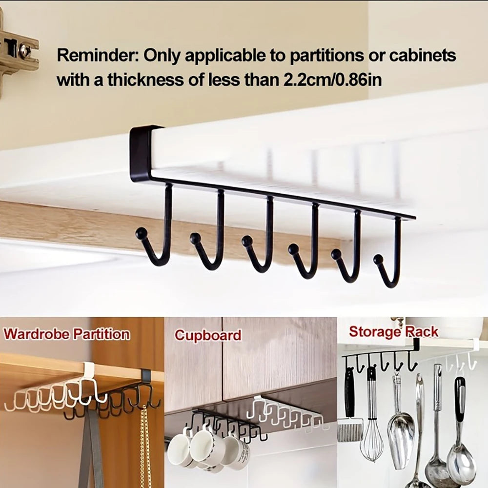 1PC Cabinet Mug Hook, 6-hooks/12-hooks Hanging Cup Holder, Multifunctional Wardrobe Row Hook Organizer Save Storage Space