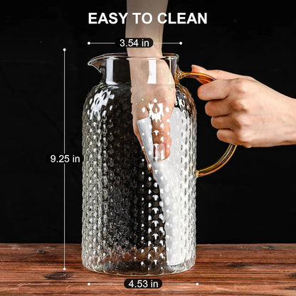 Glass Pitcher Glass Pitcher with Lid  High Borosilicate Glass Heavy Duty Water Pitcher for Cold/Hot Drinks Iced Tea Juice Milk