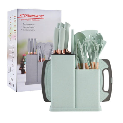 19Pcs Silicone Non-Stick Cookware Utensils Set Wooden Handle Spatula Egg Beaters Kitchenware Heat Resistant Kitchen Accessories