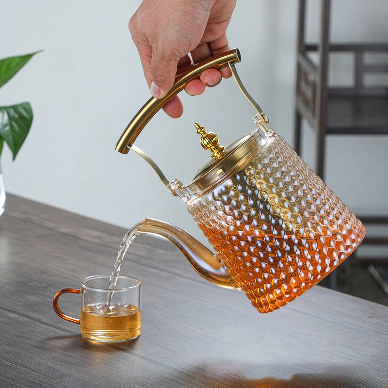 Hammer Patterned Glass Teapot with Tea Infuser Large Capacity Tea Pot Portable Heat Resistant Coffee Puer Tea Kettle Teaware