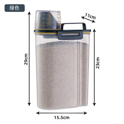 2/1.5kg Food Pail Plastic Storage Tank with Measuring Cup Container Moisture-proof Sealed Jar Pet Supplies Accessories