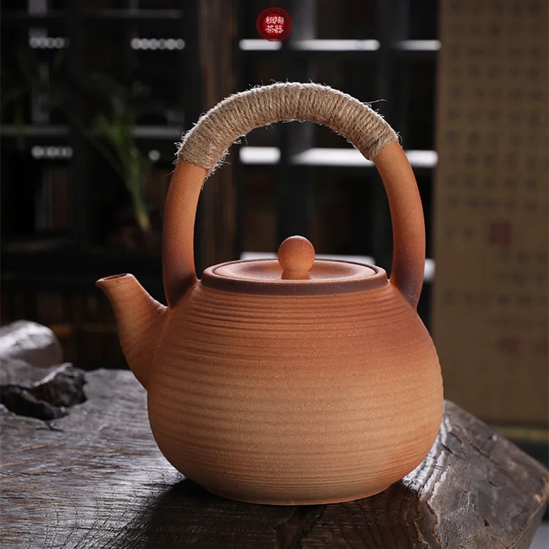 High Temperature Resistant Rough Pottery Boiled Teapot Kettle Tea Ceremony Kung Fu Teapot Retro Handmade Teapot Tea Fire Stoves