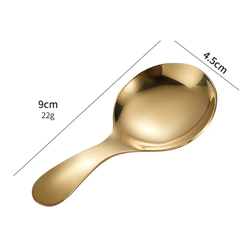 Cute Stainless Steel Spoon Short Handle Gold Ice Cream Tea Coffee Spoon Kids Spoon Kitchen Condiment Spice Scoop