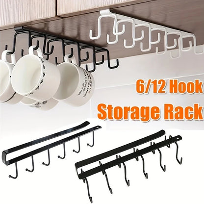 1PC Cabinet Mug Hook, 6-hooks/12-hooks Hanging Cup Holder, Multifunctional Wardrobe Row Hook Organizer Save Storage Space