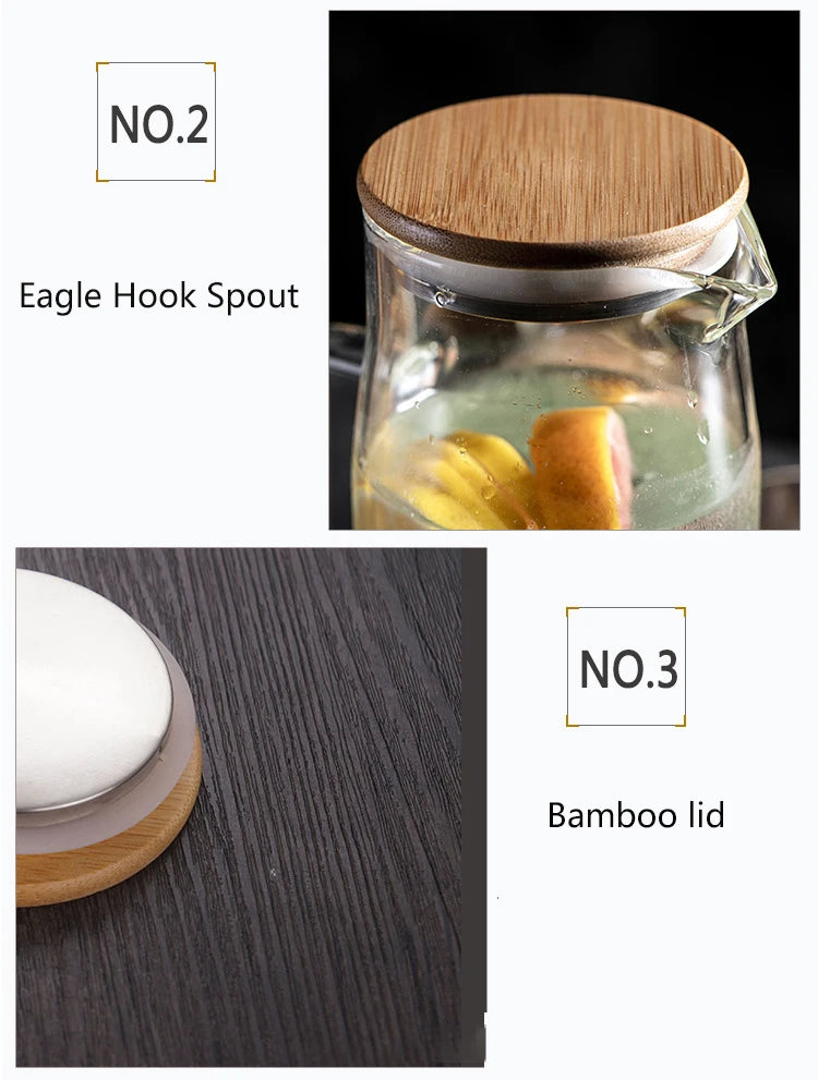 New 1000mL Thickened Glass Water Bottle with Bamboo Lid Gaopeng Glass Thickened Explosion Proof Juice Pot