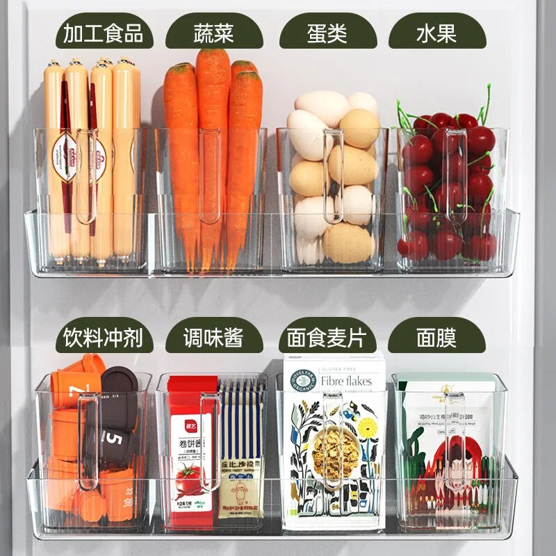 Fridge Organizer Containers Food Storage Transparent Refrigerator Side with Handle Food-Grade Wear-resistant Reusable Fridge