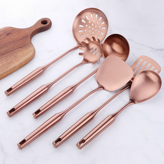 1Pc Rose Gold Kitchenware Stainless Steel Cooking Tool Rice Soup Spoon Pasta Fork Kitchen Accessories Server Kit Dinner Utensil