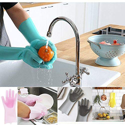 Magic Silicone Dishwashing Scrubber Dish Washing Sponge Rubber Scrub Gloves Kitchen Cleaning 1 Pair