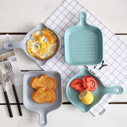 Ceramic Bakeware With Handle Tableware Frosted One-Handed Bakeware Afternoon Tea Snack Tray Nordic Style Kitchen Utensils