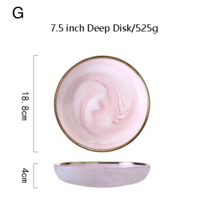 Pretty in Pink Marble Ceramic Plate Set - Elegant and Modern Dinnerware