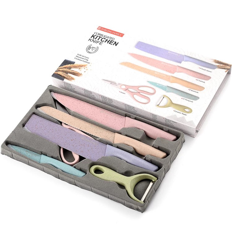 Multi color 6 piece knife set