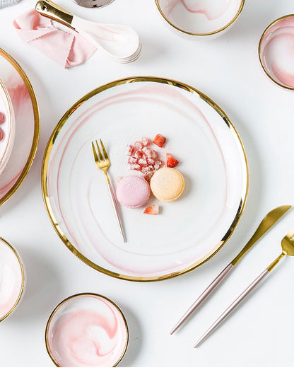 Pretty in Pink Marble Ceramic Plate Set - Elegant and Modern Dinnerware