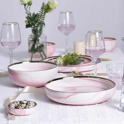 Pretty in Pink Marble Ceramic Plate Set - Elegant and Modern Dinnerware