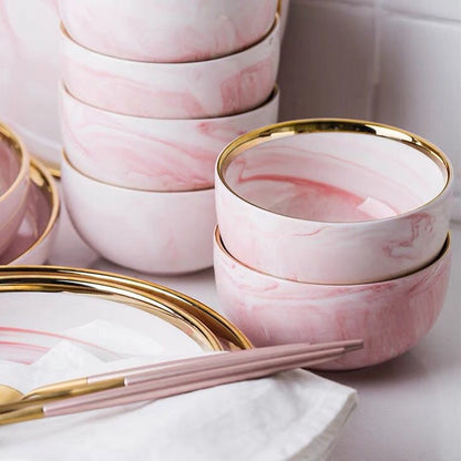 Pretty in Pink Marble Ceramic Plate Set - Elegant and Modern Dinnerware